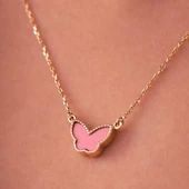 14 Ayar Altın Pembe Mineli Kelebek Kolye - 2