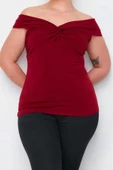Stil Kadın Düğüm Detaylı Bluz Regular Örme Fitted Kalıp Büyük Beden Düşük Kol - 1