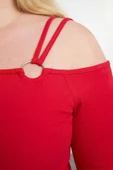Stil Kadın Kaşkorse Bluz Regular Örme Fitted Kalıp Büyük Beden - 5
