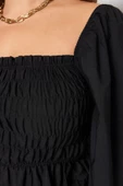 Stil Kadın Gipeli Bluz Crop Dokuma Fitted Kalıp Büyük Beden Büzgülü/Fırfırlı Kol - 4