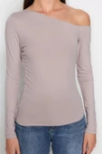 Stil Kadın Büzgülü Fitted Vücuda Oturan Pamuklu Esnek Bluz Regular Örme Slim Kalıp Düşük Kol - 5