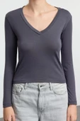 Stil Kadın Yumuşak Kumaşlı Fitted Vücuda Oturan Esnek Bluz Regular Örme Slim Kalıp - 3