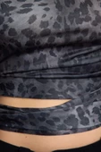 Stil Kadın Leopar Baskılı Bağlama Detaylı Esnek Bluz Crop Örme Slim Kalıp Tek Kol - 5