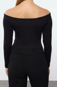 Stil Kadın Soft Touch Yumuşak Kumaşlı Fitted Vücuda Oturan Esnek Bluz Crop Örme Slim Kalıp Düşük Kol - 2
