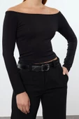 Stil Kadın Soft Touch Yumuşak Kumaşlı Fitted Vücuda Oturan Esnek Bluz Crop Örme Slim Kalıp Düşük Kol - 3