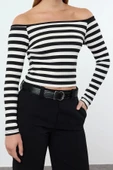 Stil Kadın Soft Touch Yumuşak Kumaşlı Fitted Vücuda Oturan Esnek Bluz Crop Örme Slim Kalıp Düşük Kol - 5