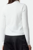 Stil Kadın Fitted Fermuarlı Biye Detaylı Fitilli Esnek Bluz Standart Örme Regular Kalıp Reglan Kol - 4