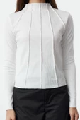 Stil Kadın Fitted Fermuarlı Biye Detaylı Fitilli Esnek Bluz Standart Örme Regular Kalıp Reglan Kol - 3