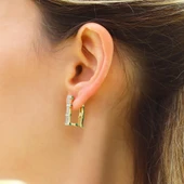 Dikdörtgen Halka Trend Gold Gümüş Küpe thumbnail 3