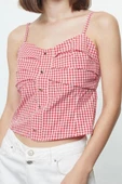 Stil Kadın Askılı Pötikareli Bluz Regular Dokuma Slim Fit Kalıp İnce Askılı - 1