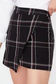 Moda Slim Fit Ekose Desen Şık Gece Mini Boy Kareli Tüvit Kumaş Kruvaze Mini Boy Dokuma Etek - 3