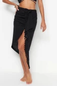 Moda Regular Düz Desen Plaj Maxi Boy Midi Dokuma Püsküllü Etek - 2