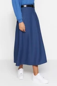 Moda Tesettür A-line Düz Desen Günlük Maxi Boy Beli Kemerli Dokuma Etek - 3
