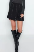 Moda Düz Desen Şık Gece Mini Boy Taş Aksesuarlı Mini Belden Açılan Örme Etek - 2