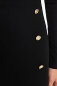 Moda Slim Fit Düz Desen Gündüz Gece Midi Boy Smart Krep Düğmeli Midi Yırtmaçlı Esnek Örme Etek - 4