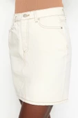 Moda A-line Düz Desen Günlük Mini Boy Basic Düz Yüksek Bel Denim Etek - 1
