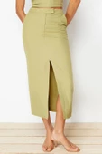 Moda Düz Desen Günlük Midi Boy Premium Önden Yırtmaçlı Midi Boy Dokuma Etek - 3