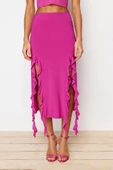 Moda Regular Düz Desen Günlük Midi Boy Yırtmaç ve Fırfır Detaylı Maxi Etek thumbnail 1