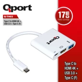 QPORT Q-TH03 TYPE-C TO HDMI/USB3.0/TYPE-C(F) 4K CEVIRICI - 1