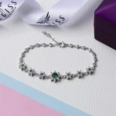Yeşil Zirkon Taşlı Çiçek Model 925 Ayar Gümüş Kadın Bileklik - 2