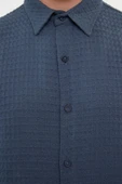 Moda Erkek Gömlek Yaka Düz Desen Günlük Waffle Dokulu Pamuklu Regular Fit Gömlek - 4