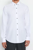 Moda Erkek Düğmeli Yaka Düz Desen Günlük Dokulu Pamuklu Gömlek - 4