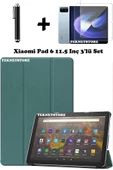 Xiaomi Pad 6 11 Inç 2023 Uyumlu Flip Smart Standlı Uyku Modlu Tablet Kılıfı + Ekran Koruyucu + Kalem  KOYU YEŞİL - 1