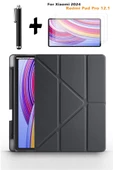 Xiaomi Redmi Pad Pro 12.1 Uyumlu Kalem Bölmeli Standlı Kılıf + Ekran Koruyucu + Kalem 3'lü Set Siyah - 1