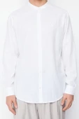 Moda Erkek Hakim Yaka İşlemeli Desen Günlük Regular Fit Hakim Yaka Nakış Detaylı %100 Pamuk Gömlek - 1