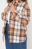 Moda Kadın Büyük Beden Gömlek Yaka Ekose Günlük Ekoseli Oversize Dokuma Gömlek - 5