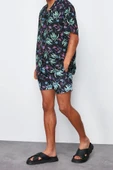 Moda Erkek Apaş Yaka Baskılı Desen Günlük Oversize Fit %100 Viskon Kısa Kollu Dökümlü Yazlık Gömlek - 2