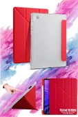 Samsung Galaxy Tab A8 10.5 X200 Uyumlu Origami Kalem Bölmeli Arkası Yumuşak Koruyucu Silikon Kılıf  Kırmızı thumbnail 1
