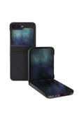 Samsung Galaxy Z Flip 6 Kılıf Ora Serisi Katlanabilir Deri Görünümlü Metal Çerçeve Kapak  Black - 2