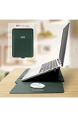 Apple Macbook Air 15 Inç M2-m3 Çip 2023/2024 A2941 A3114 Uyumlu Deri Mıknatıslı Standlı Çanta  15 - 15,9 inç YEŞİL - 3
