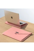 Macbook Pro 14 inç M3 / M3 Pro / M3 Max A2992 Uyumlu Deri Tasarım Standlı Taşıma Çanta  13 - 14,9 inç PEMBE - 2