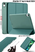 Ipad Air 6 11 Inç M2 Çip 2024 Uyumlu Tablet Kılıfı İnce Tasarım Smart Cover Standlı Akıllı Kapak  Koyu Yeşil - 1