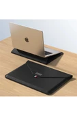 Macbook Air 13.6 Inç M2-m3 Çip 2022/2024 A2681 A3113 Uyumlu Deri Tasarım Standlı Taşıma Çanta  13 - 14,9 inç SİYAH - 2