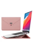 Macbook Pro 14 inç M3 / M3 Pro / M3 Max A2992 Uyumlu Deri Tasarım Standlı Taşıma Çanta  13 - 14,9 inç PEMBE - 1