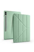 Samsung Galaxy Tab S10+ Plus 12.4" Kalem Bölmeli Uyku Modlu Arkası Silikon Kapak Kılıf  AÇIK YEŞİL - 1
