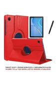 Huawei Matepad T10 / T10s Uyumlu 360 Dönebilen Standlı Koruyucu Kılıf Nano Cam Ve Kalem Seti  kırmızı - 2