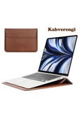 Macbook Air 13.6 M2 M3 M4 Çip 2022 2024 2025 A2681 A3113 A3240 Uyumlu Çanta Pu Deri Stantlı Tasarım  Kahverengi thumbnail 1