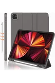Apple Ipad Pro 4. Nesil M2 2022 11 Inç Tablet Uyumlu Kılıf Uyku Modlu Kalem Bölmeli Silikon Koruyucu  UZAY GRİSİ - 1