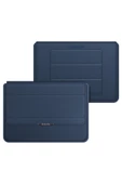 Macbook Pro 14 inç M3 / M3 Pro / M3 Max A2992 Uyumlu Deri Mıknatıslı Tasarım Standlı Çanta  13 - 14,9 inç Lacivert - 2