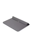 Macbook Air 13.6 M2 M3 M4 Çip 2022 2024 2025 A2681 A3113 A3240 Uyumlu Çanta Pu Deri Stantlı Tasarım  Koyu Gri - 4