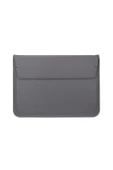 Macbook Air 13.6 M2 M3 M4 Çip 2022 2024 2025 A2681 A3113 A3240 Uyumlu Çanta Pu Deri Stantlı Tasarım  Koyu Gri - 3