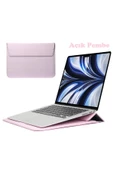 Apple Macbook Pro 14 inç M3 A2992 A2918 Uyumlu Deri Mıknatıslı Çanta Stantlı Şık Tasarım  Açık Pembe thumbnail 1