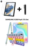 Samsung Galaxy Tab A8 10.5 (2021) Sm-x200 Uyumlu Kedi Kılıf Çocuk Kılıfı Askılı Standlı 3'lü Set  GÖKKUŞAĞI - 1