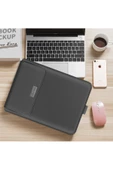 Huawei Matebook D14Uyumlu Kılıf Deri Mıknatıslı Standlı Taşıma ve Çalışma Çantası  13 - 14,9 inç GRİ - 3