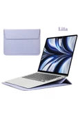 Macbook Air 13.6 M2 M3 M4 Çip 2022 2024 2025 A2681 A3113 A3240 Uyumlu Çanta Pu Deri Stantlı Tasarım  Lila - 1