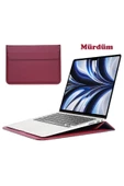Macbook Air 13.6 M2 M3 M4 Çip 2022 2024 2025 A2681 A3113 A3240 Uyumlu Çanta Pu Deri Stantlı Tasarım  Mürdüm - 1